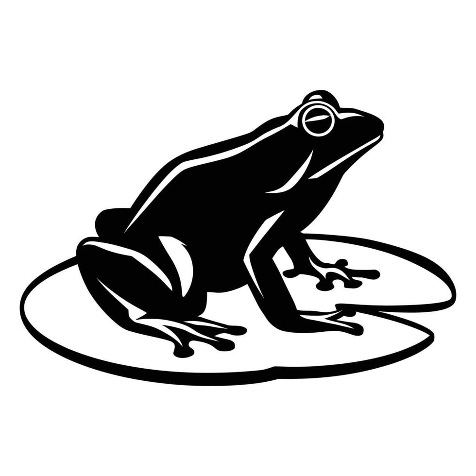 Frog on a lily pad Silhouette. vector