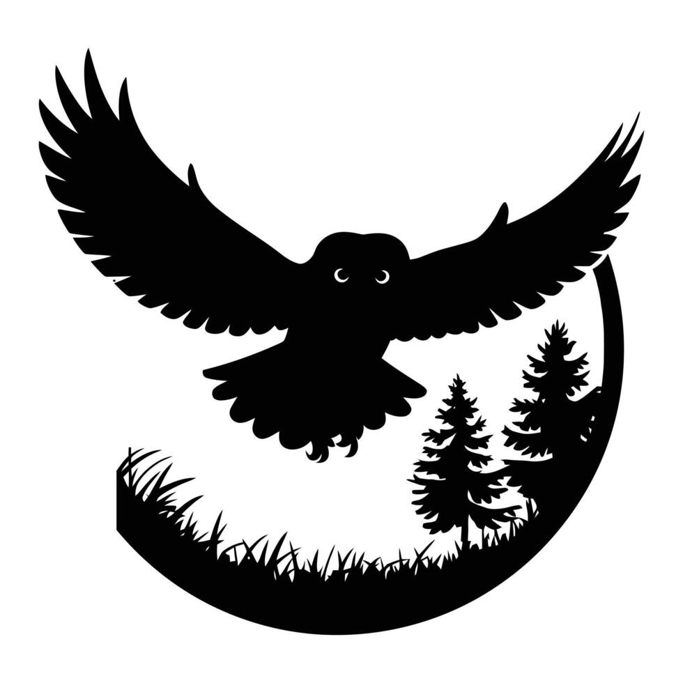 Barn owl in flight Silhouette. vector
