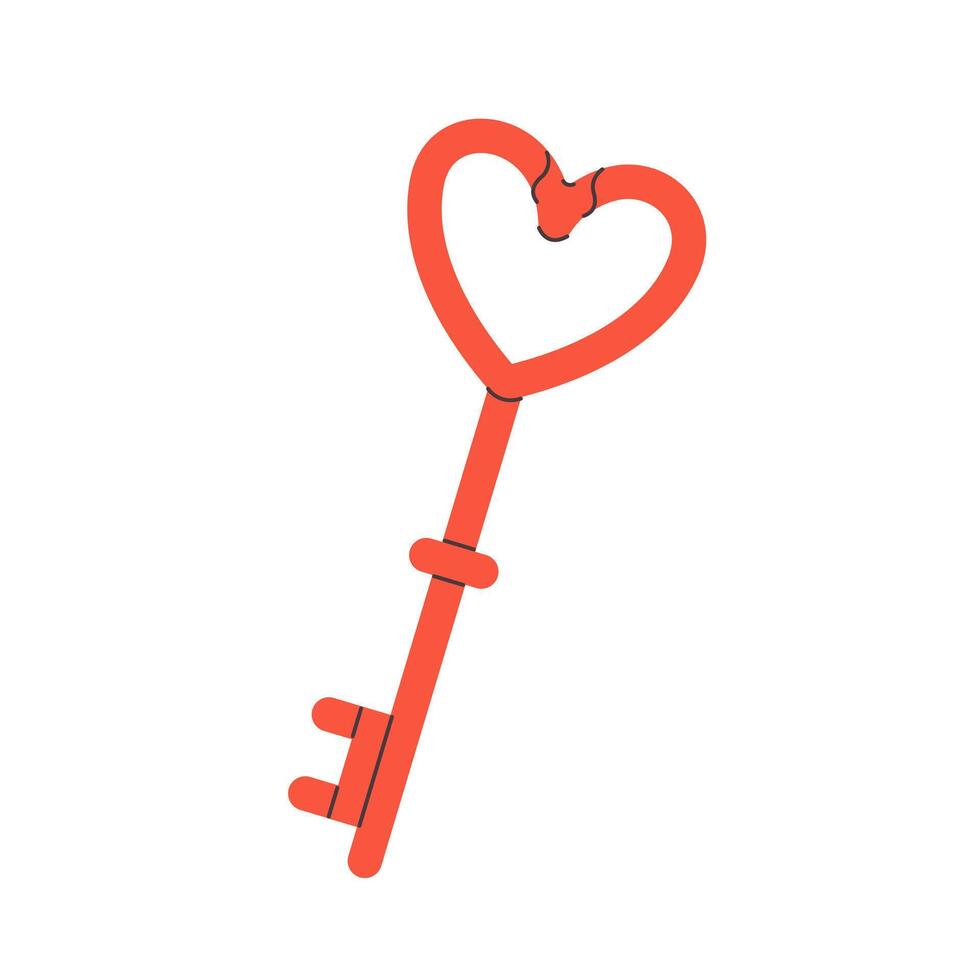 Cute heart shaped key. Valentines Day sticker. vector