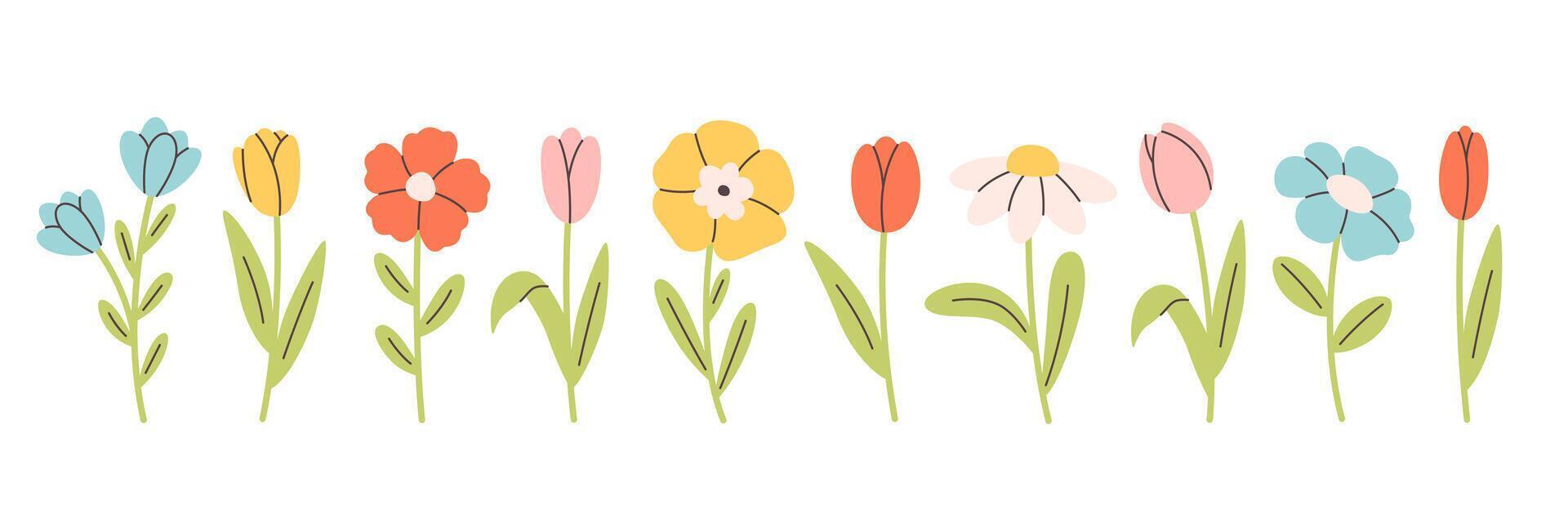 Cute spring flower set. Design for cards, fabric, wrapping, scrapbooking, wallpaper vector