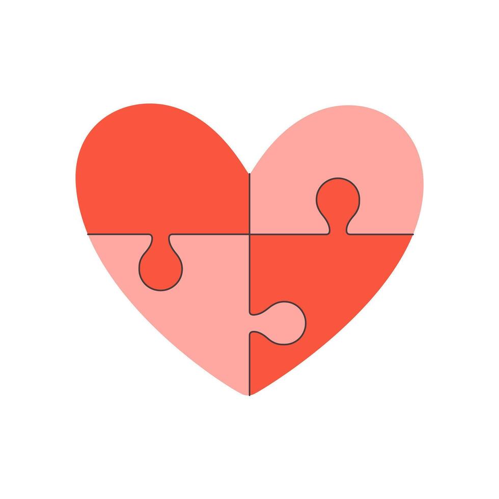 Heart made of puzzles. Concept of love, fidelity, relationships, married life, mental health, psychotherapy vector