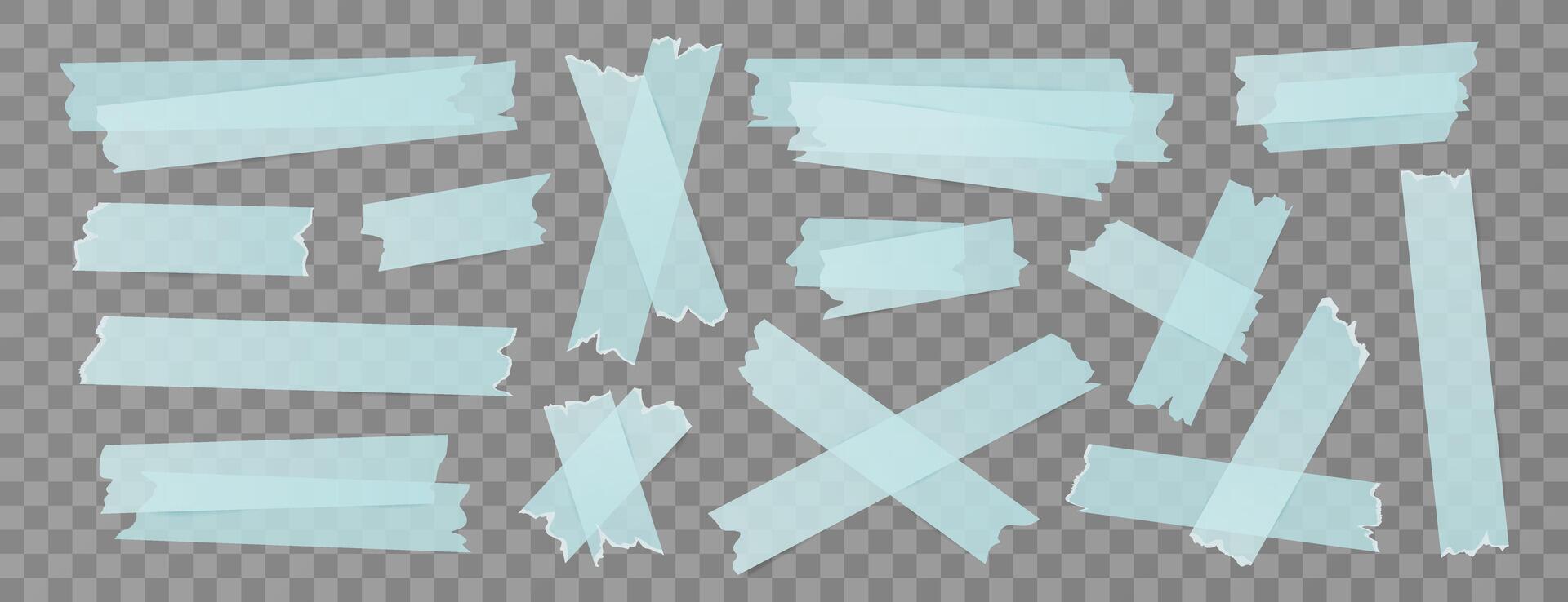 Set of isolated sticky stripes, duct tapes, adhesive notes, stickers. Blue elements on background. Collection of papers for collages, office and school designs, reminders. vector