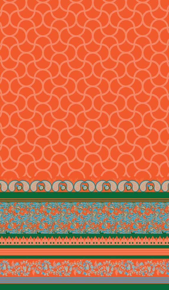 Colorful Orange Textile Design with Floral and Geometric Patterns vector