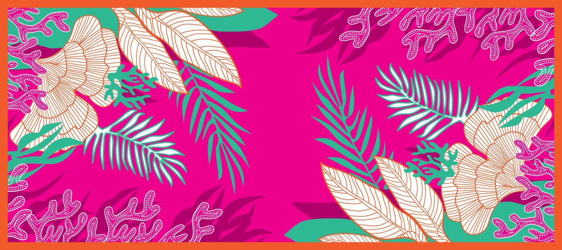 Pink Tropical Floral Pattern Scarf vector