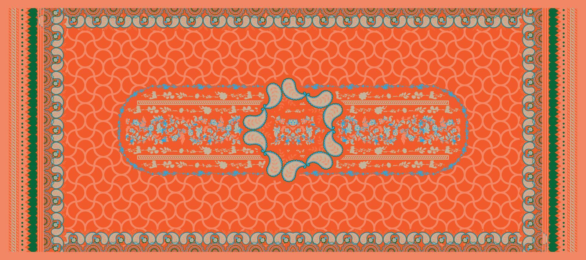 Decorative Orange Patterned Textile Dupatta Design vector