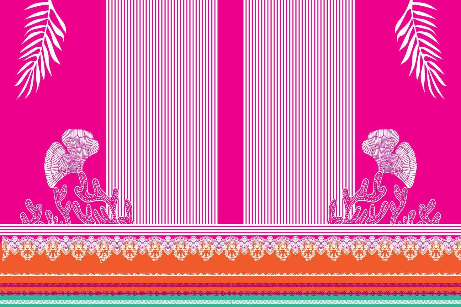 Floral and Striped Pink Fabric Design vector