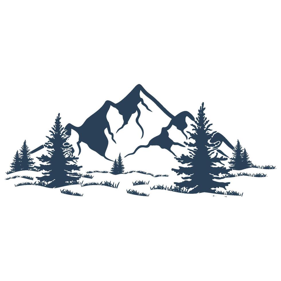 hand drawn mountain. Mountain and pine tree theme vector