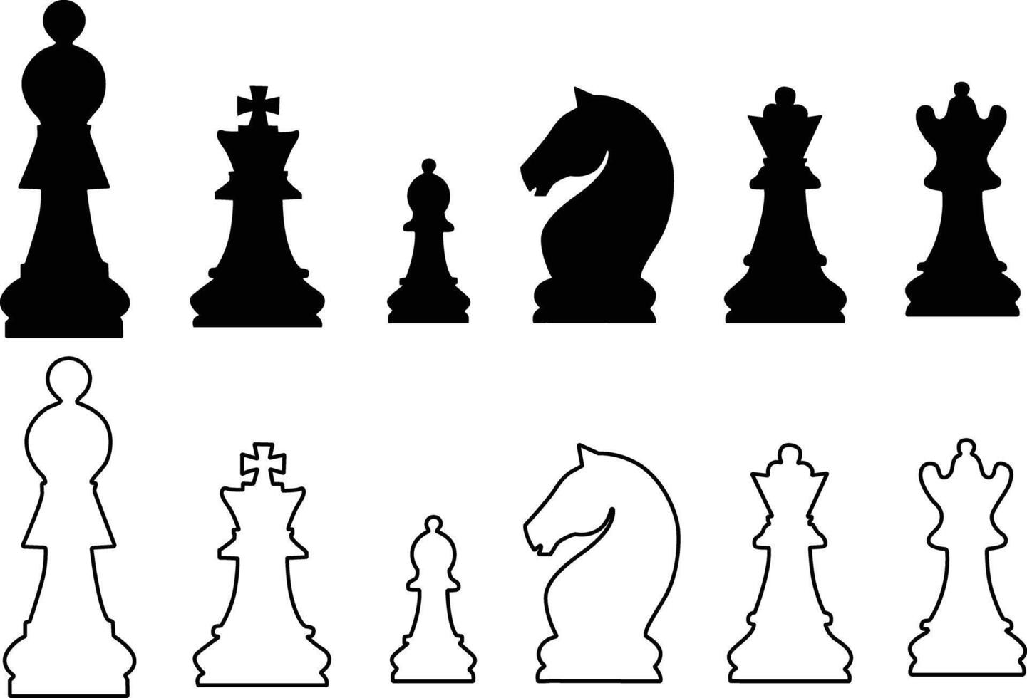 Chess Pieces Flat and Outline Style Bundle for Designers and Enthusiasts vector