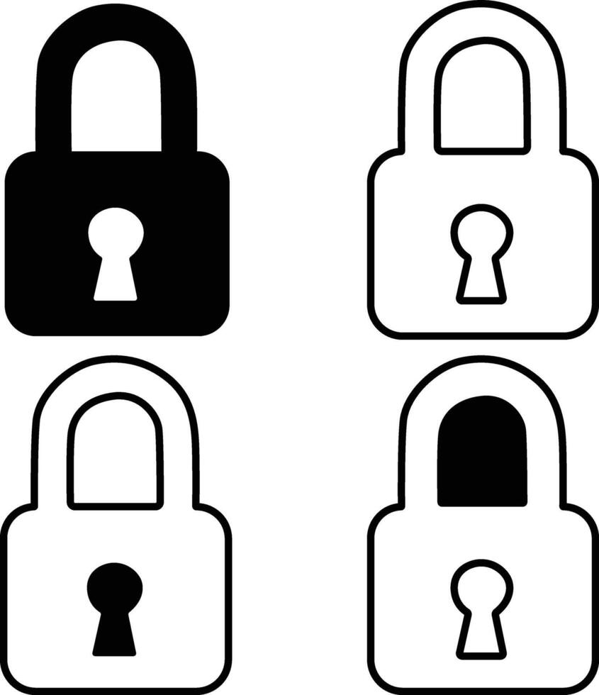 Paddle Lock Silhouette Outline And Flat Design Bundle vector