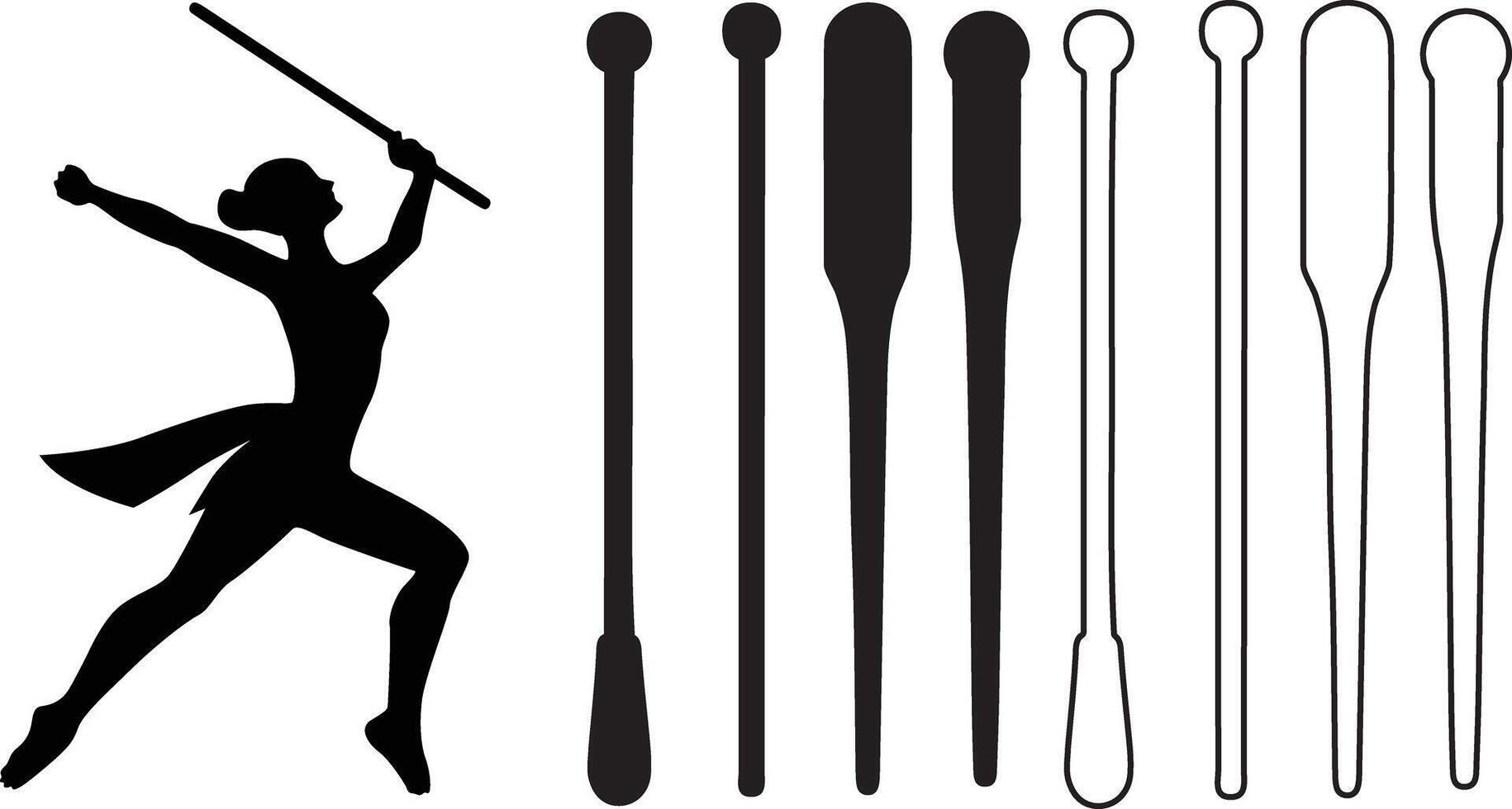 Baton Twirling Silhouette Outline and Flat Design Collection for Performers and Designers vector