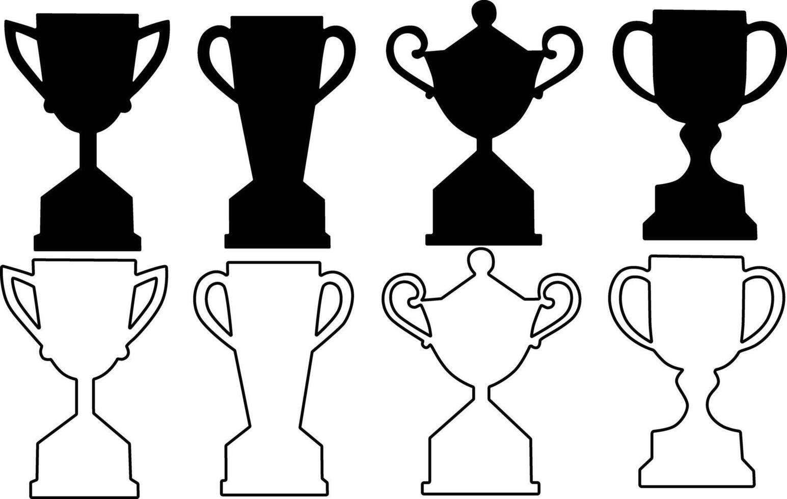 Trophy Silhouette Flat And Outline Design Bundle On White Background vector