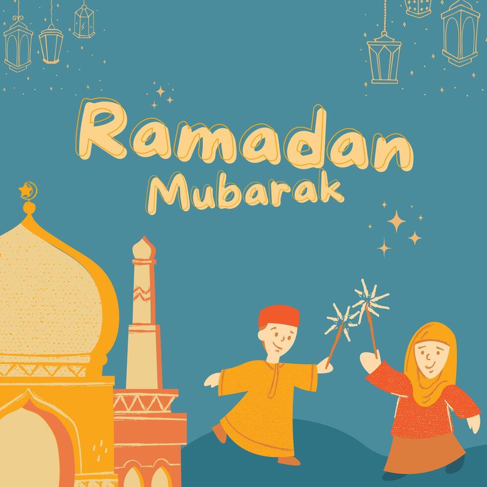 ramadan mubarak happy eid mubarak vector