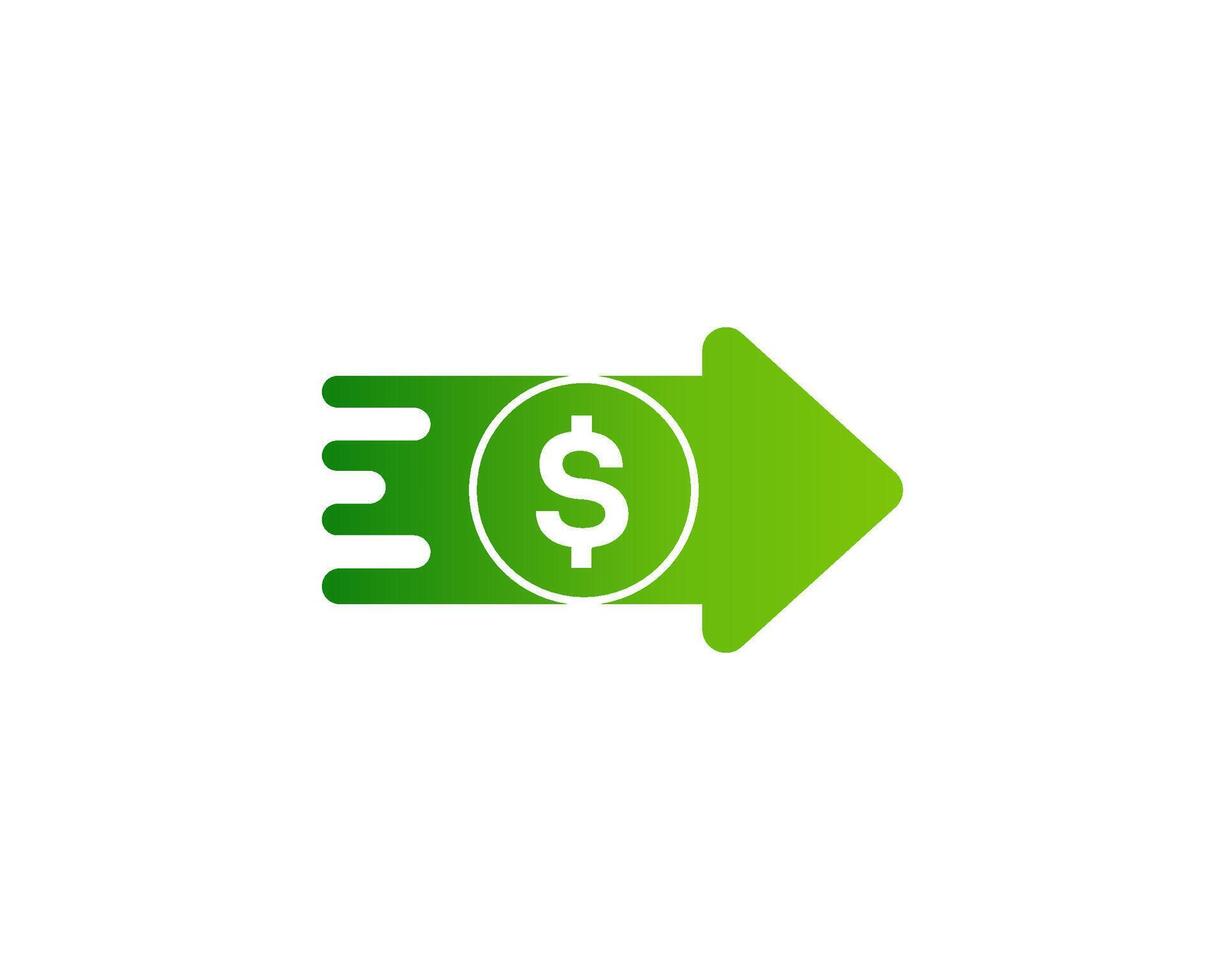 Green money logo with arrow for fast cash transfers and financial success. vector