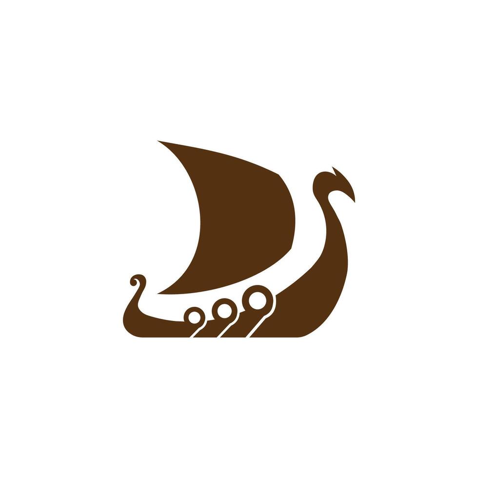 Flat drakkar icon with dragon prow for Norse design. vector
