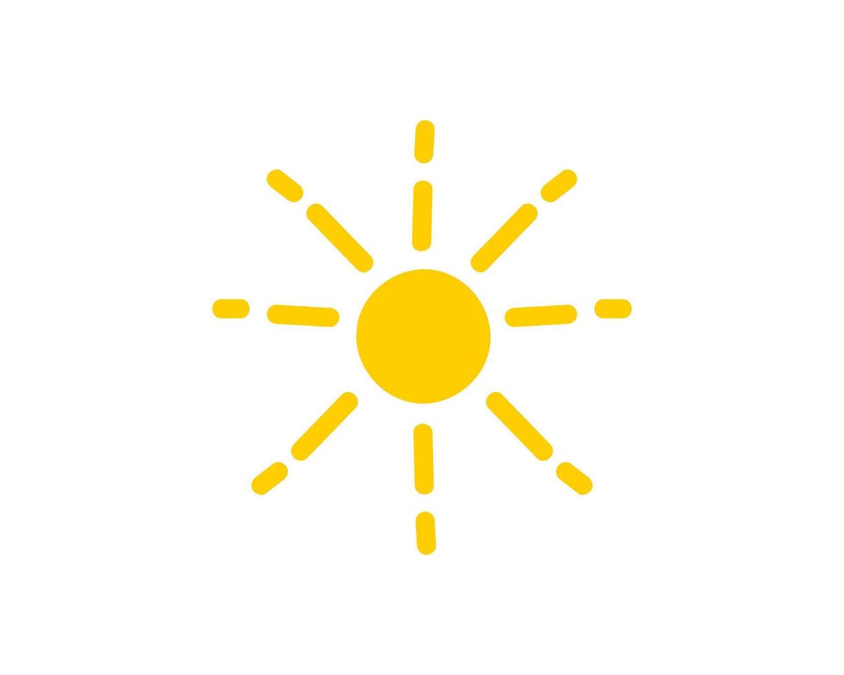 Yellow sun icon with radiating rays on simple clean background vector