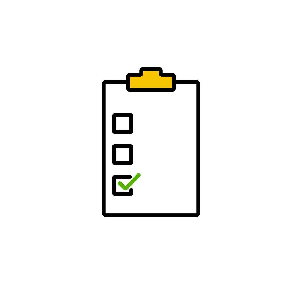 Checklist icon with bold black outline and yellow highlight on white background vector