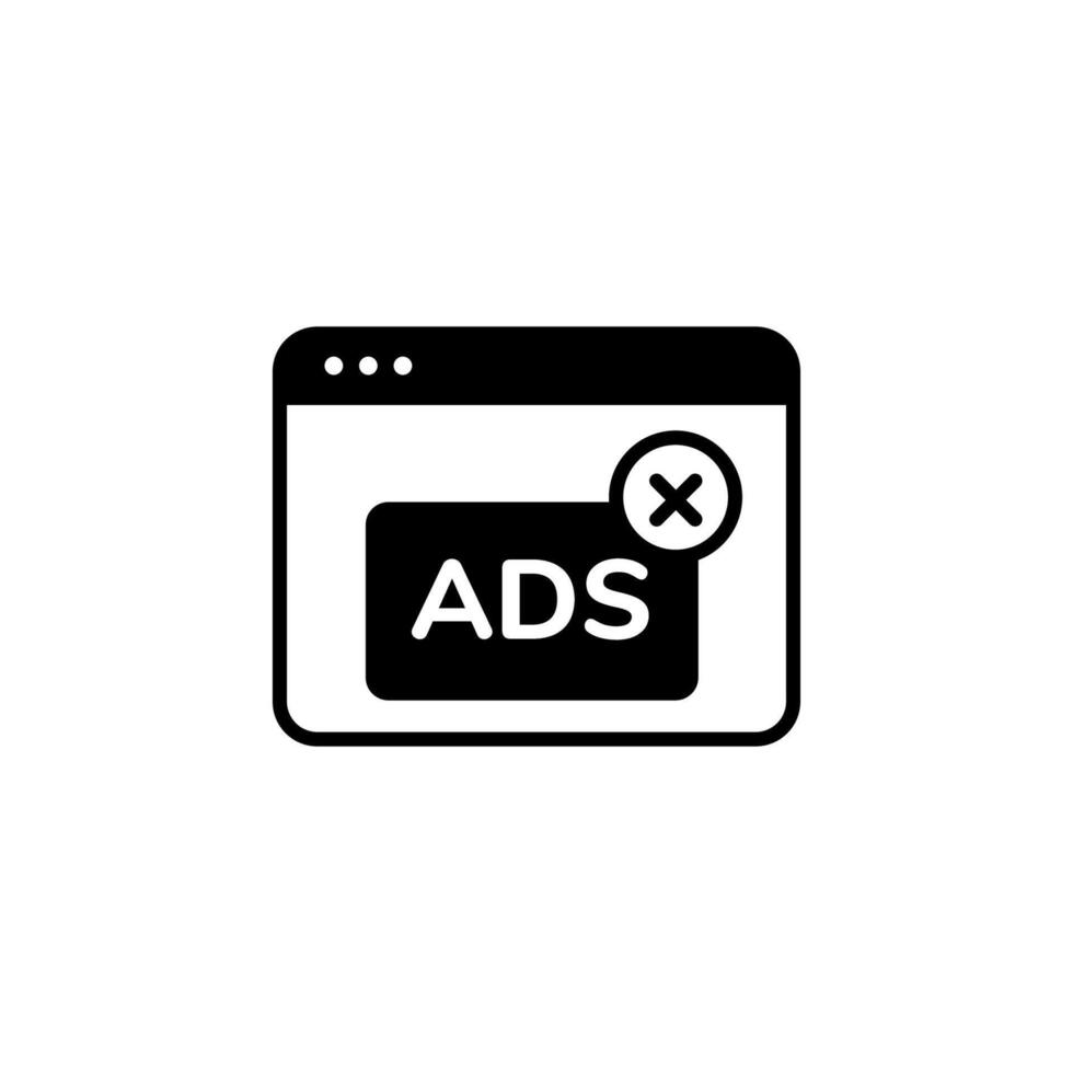 Online ad blocker icon with popup window and cross mark for digital interface design vector