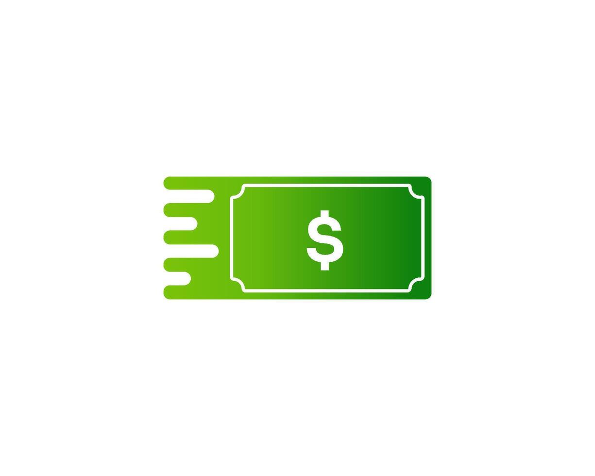 Flat green icon with a dollar and arrow, representing fast money transfers. vector