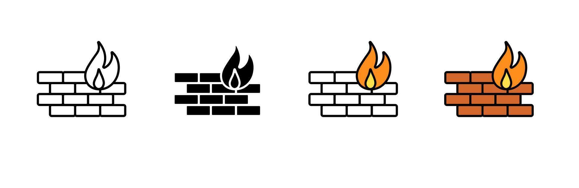 Firewall icon set displaying different styles and colors for digital security concepts vector