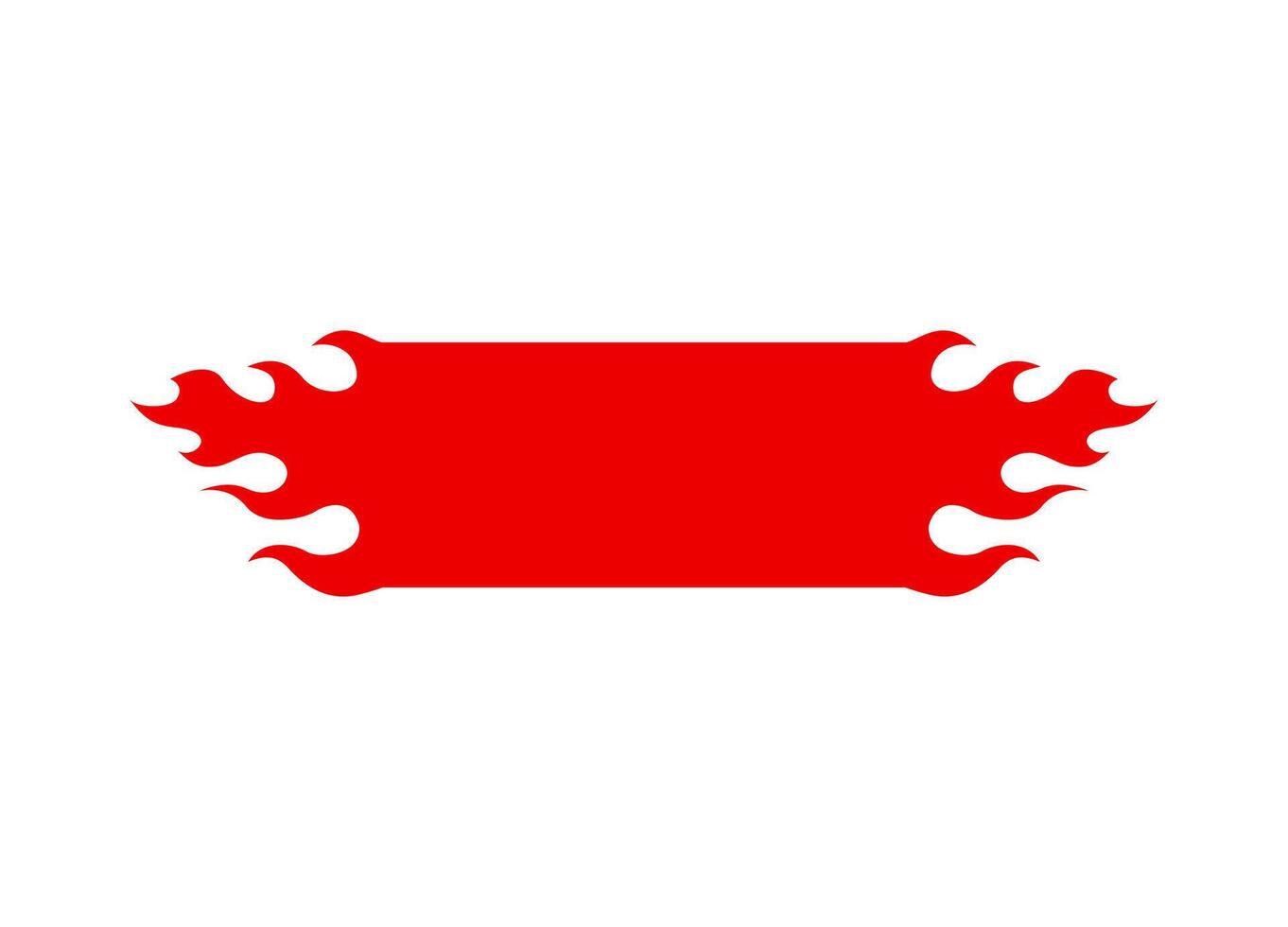 Red flame banner with stylized flames on both sides and white background vector