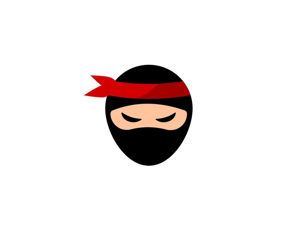 Ninja icon with red headband and masked face in minimalist design on white background vector