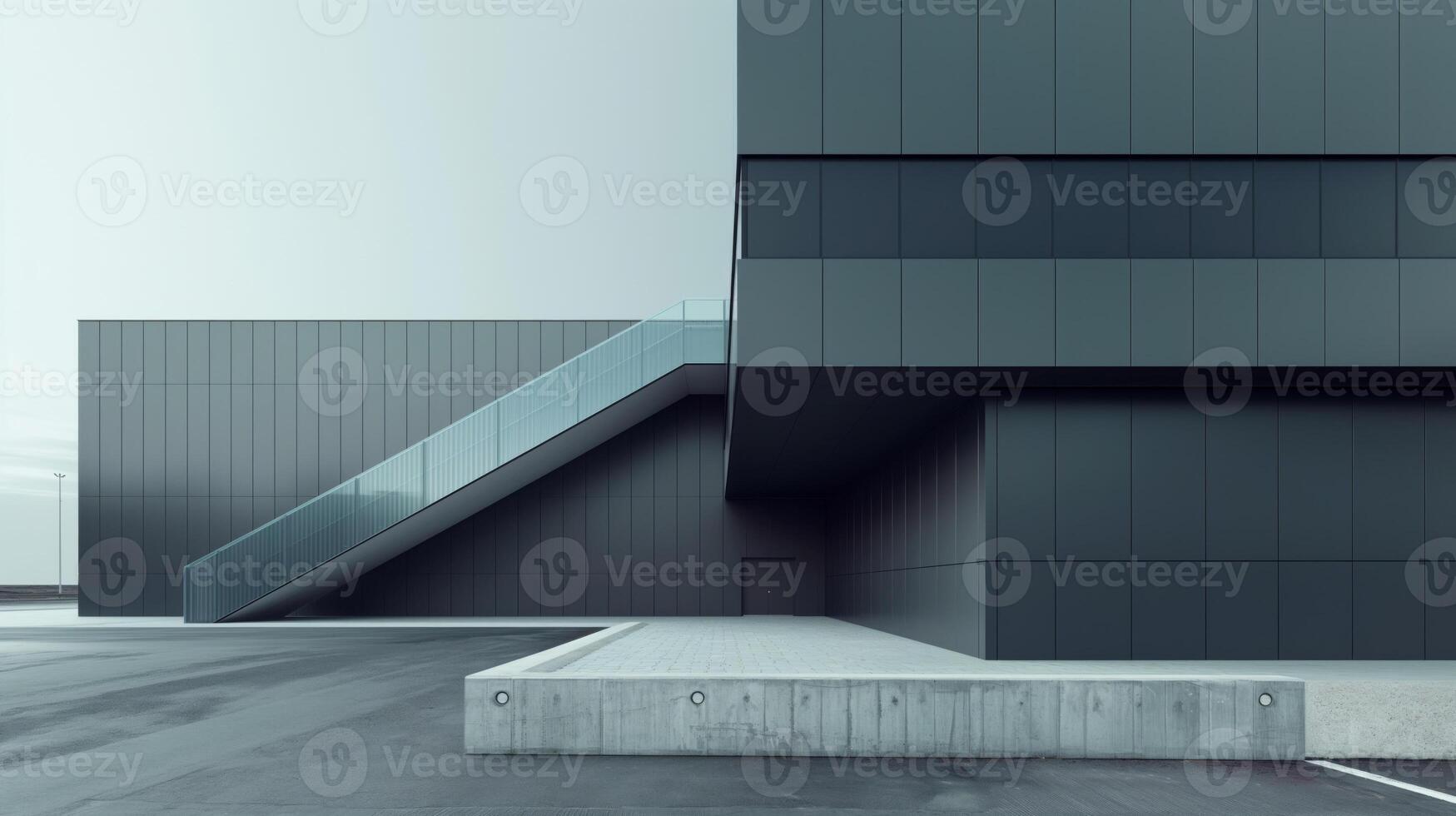 A black building with a staircase and stairs photo