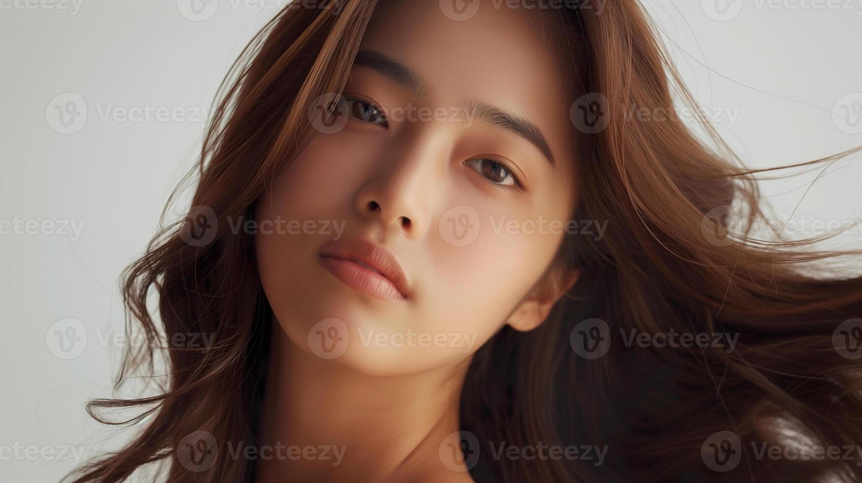 A beautiful young woman with long brown hair photo