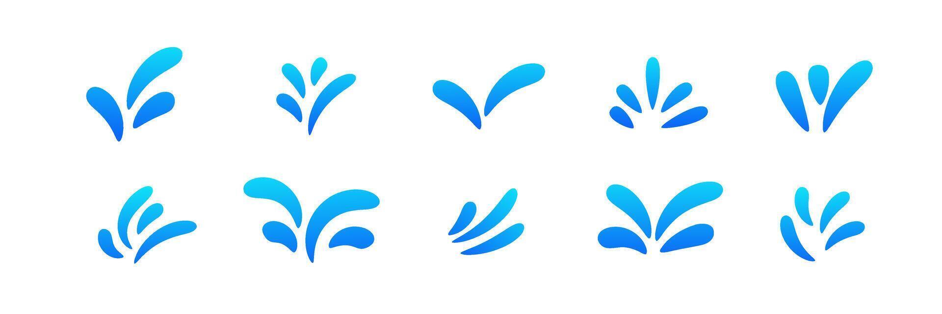 Collection of blue water splashes in various artistic forms on a white background vector
