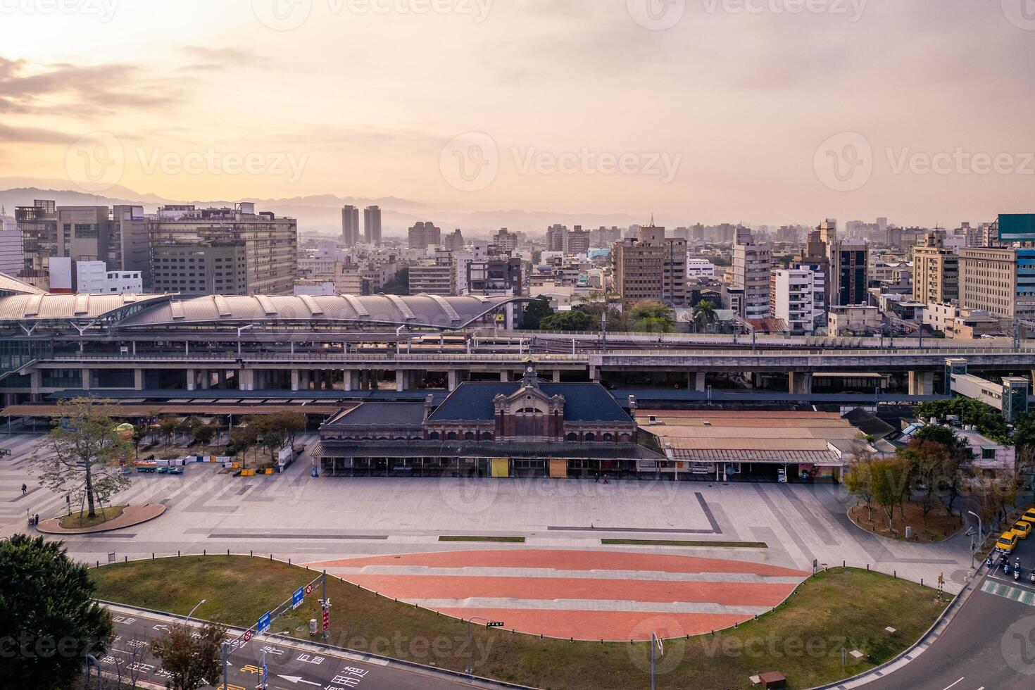 Aerial view of Taichung railway station located at Taichung City in Taiwan photo