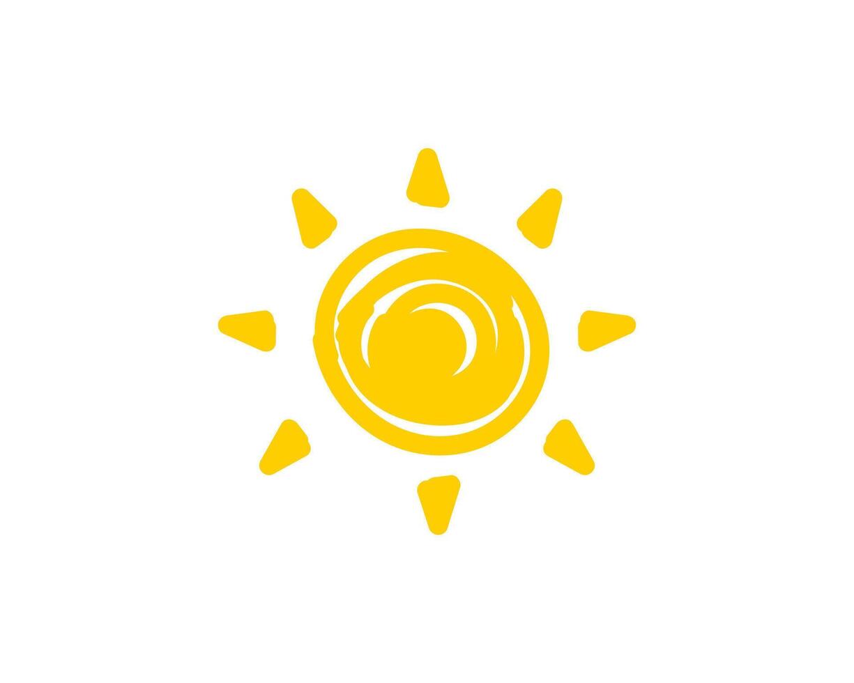 Bright yellow sun icon with simple rays and circle design on clean background vector