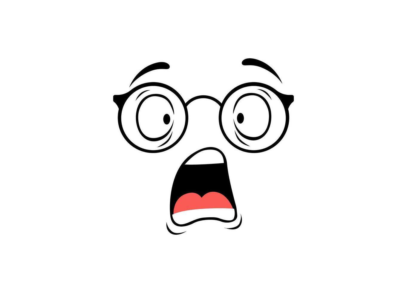 Cartoon face with glasses showing surprise and shock through large eyes and open mouth vector