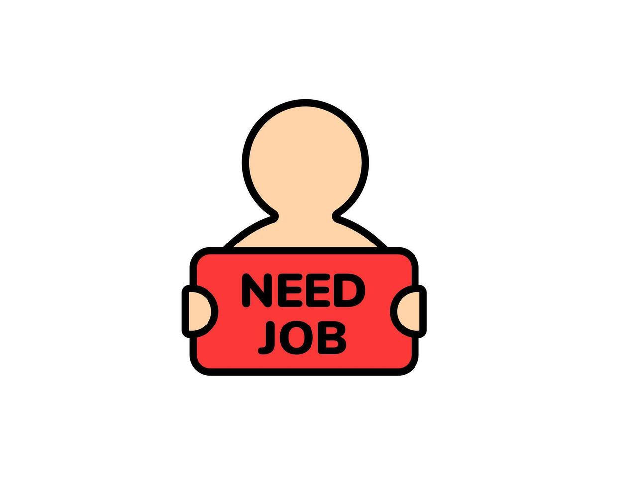 Person holding job search sign showing the message need job in simple cartoon drawing vector