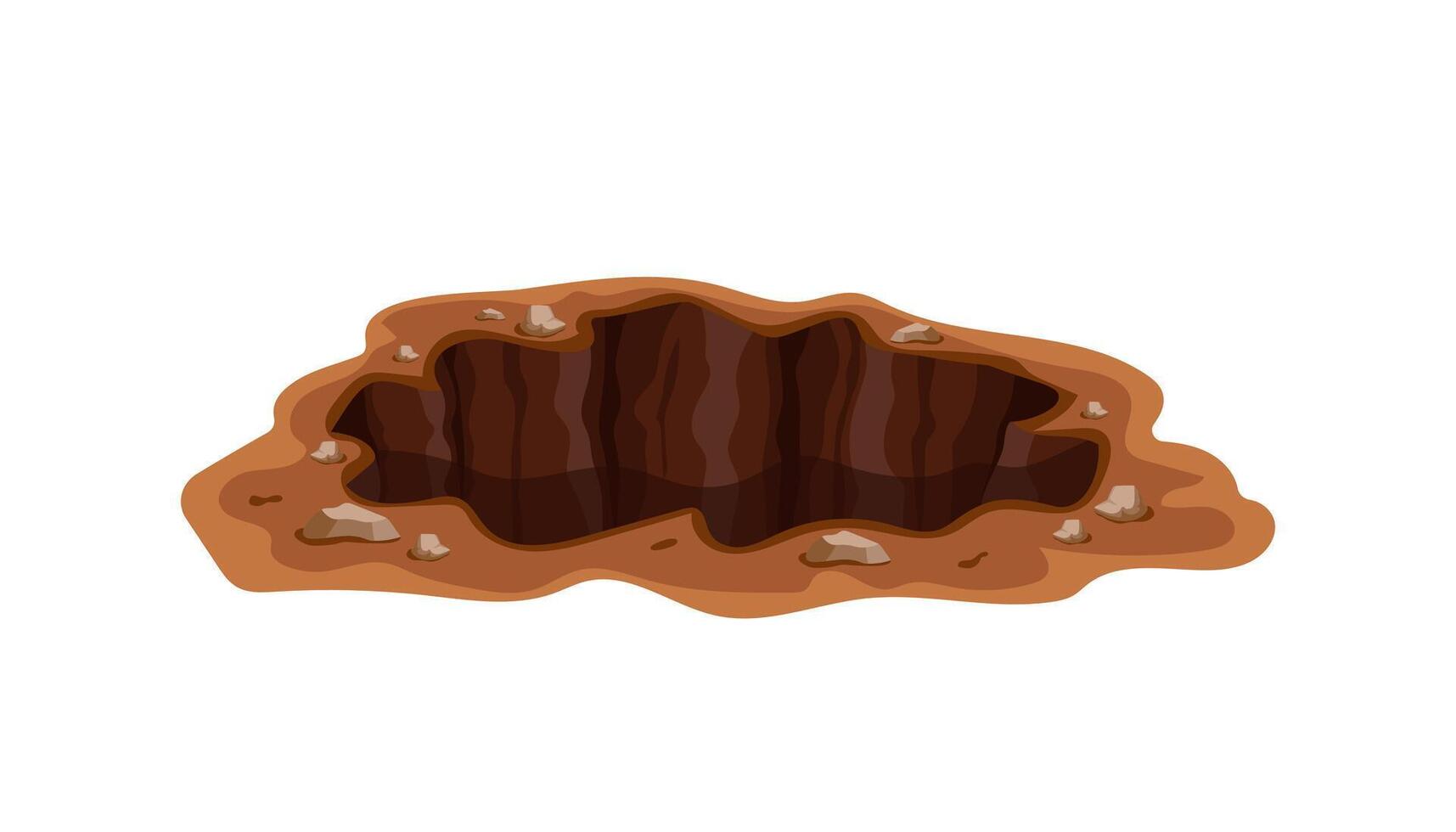 Natural brown earth hole with rocks around its edges on clean background vector