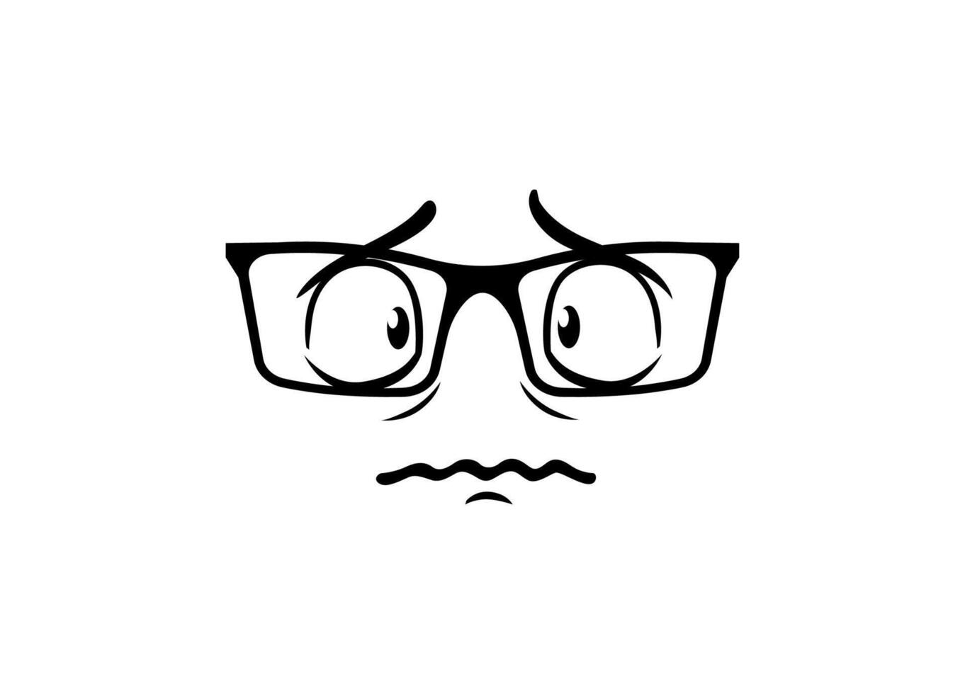 Worried face with glasses expressing concern and anxiety in simple black line art vector