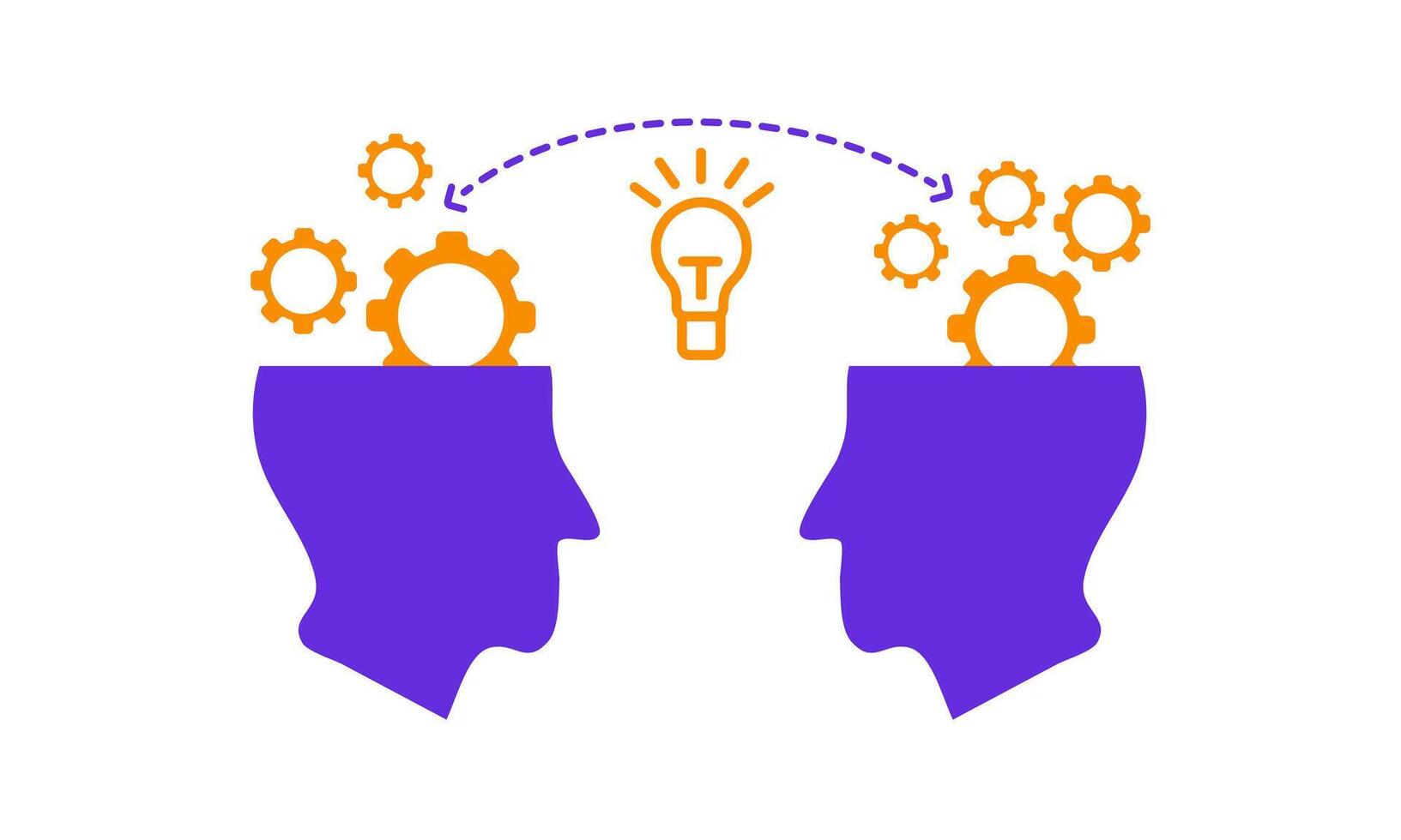 Creative collaboration concept with two heads sharing ideas and gears between them vector