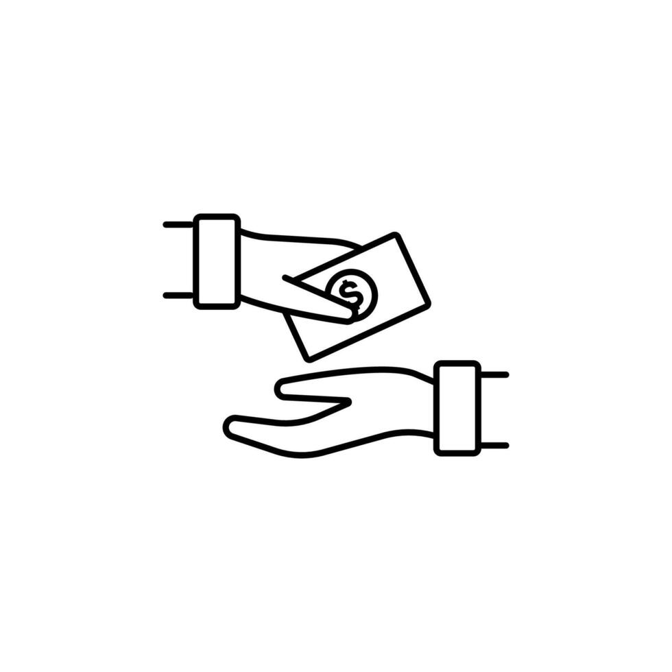 Simple black and white icon of a hand passing money to another hand vector