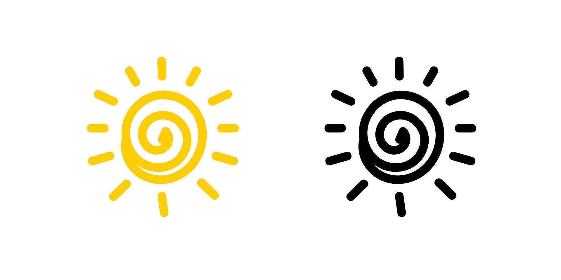 Simple sun spiral icons with yellow and black color variations vector