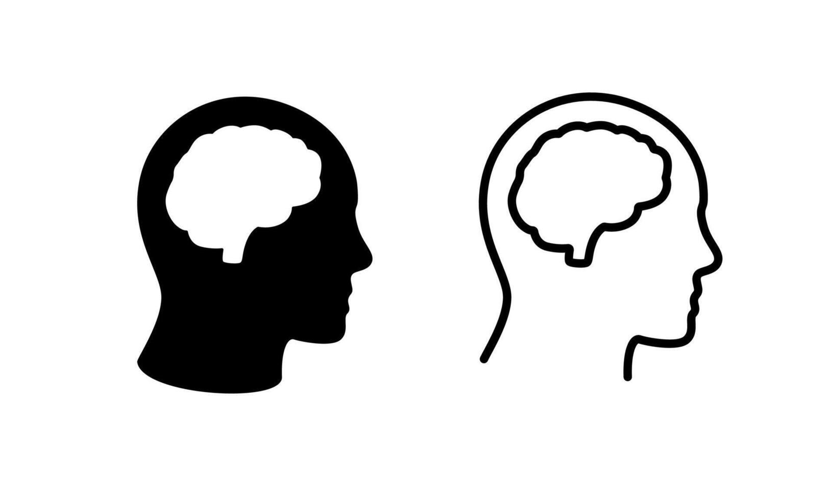 Illustrated outline of human heads with brain symbol for mental health and mindfulness concept vector