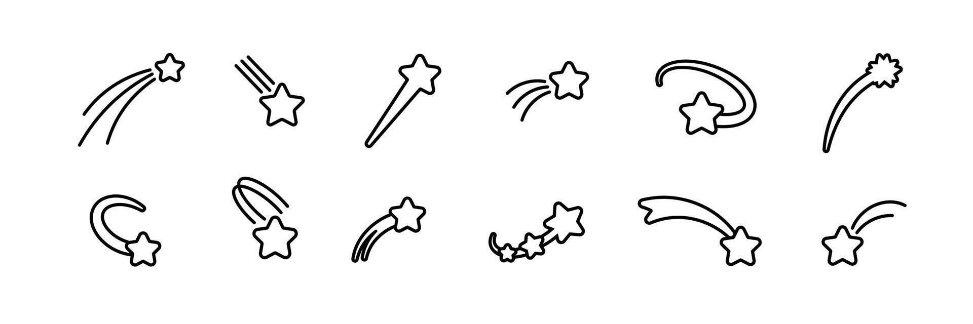 Collection of star comets and shooting stars in simple minimal design set of icons vector