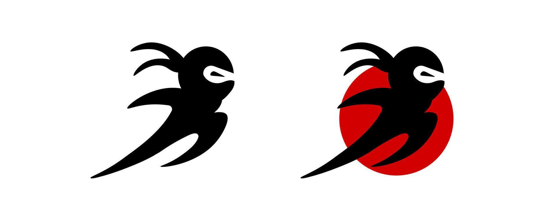 Ninja art two stylized black figures with dynamic red and white elements vector