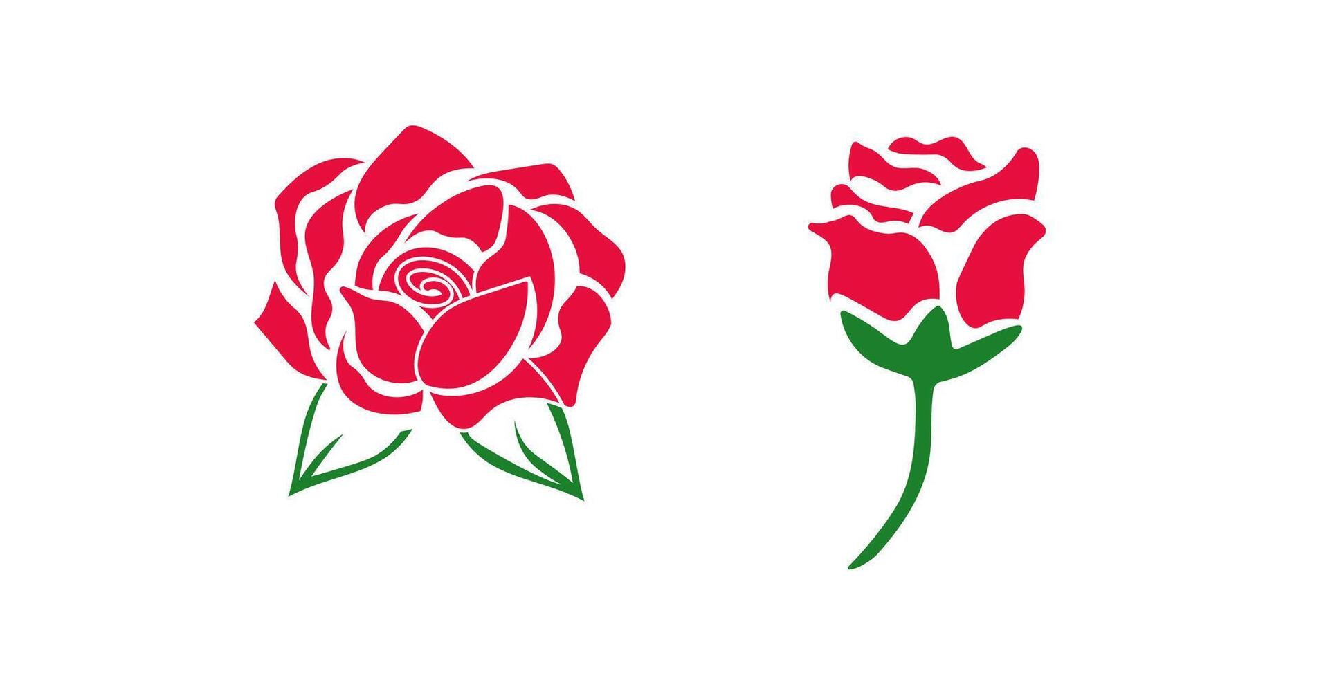 Red roses with green leaves simple artistic illustration design vector