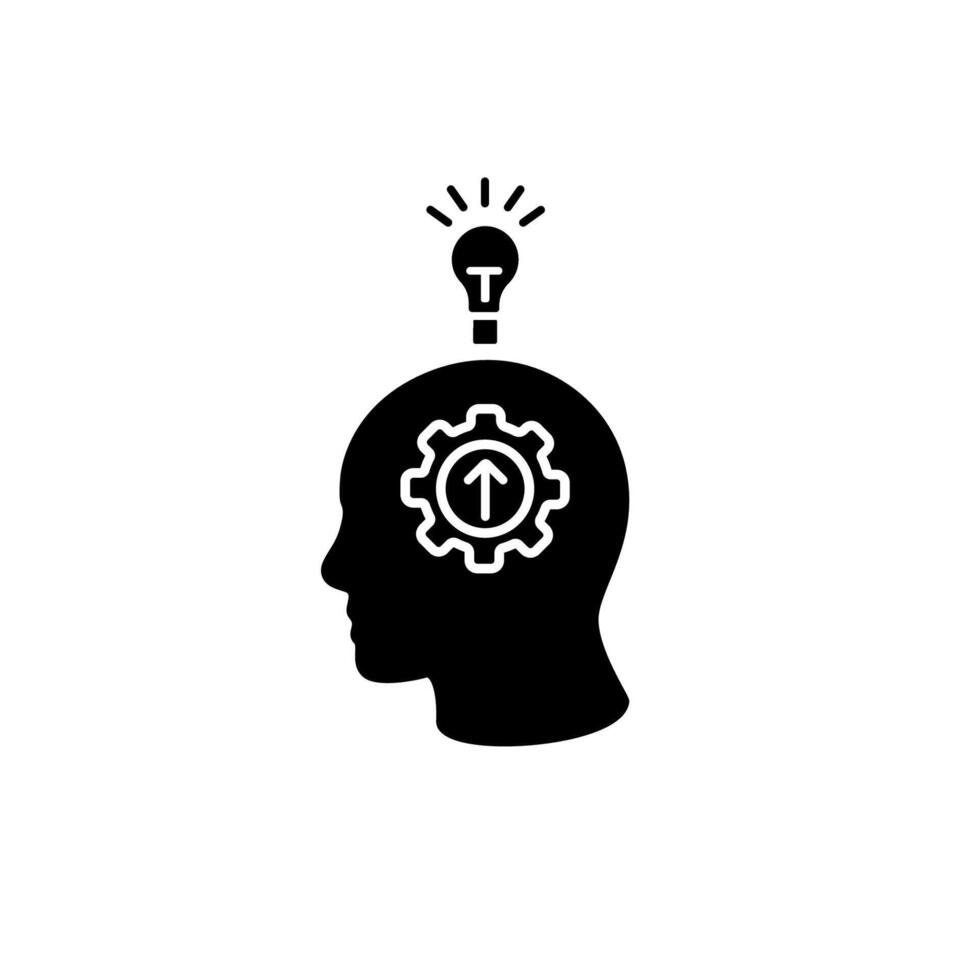 Silhouette of human head with gear and light bulb for creative thinking vector