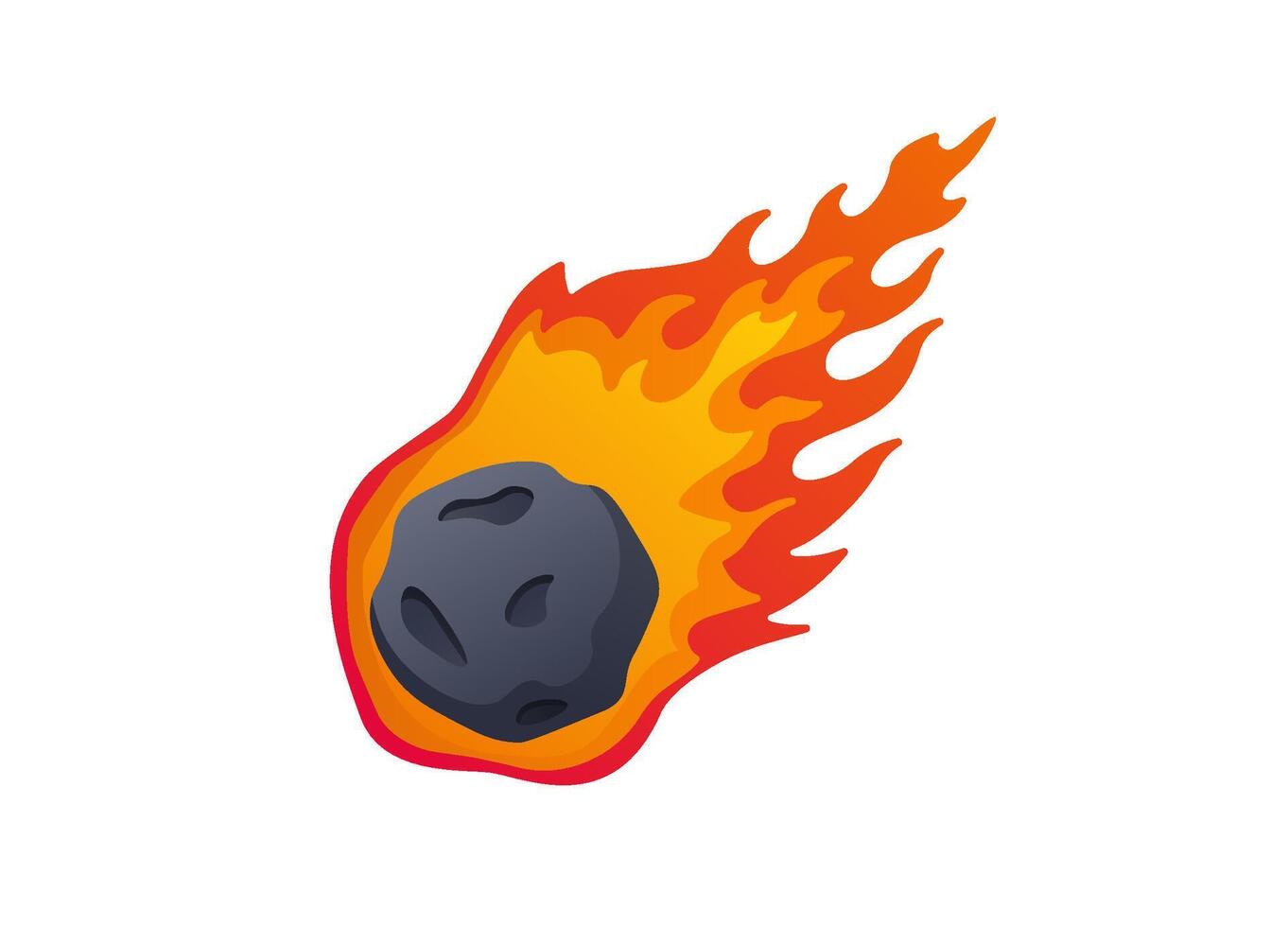 Fiery meteor with bright orange flames and dark surface flying through the air vector