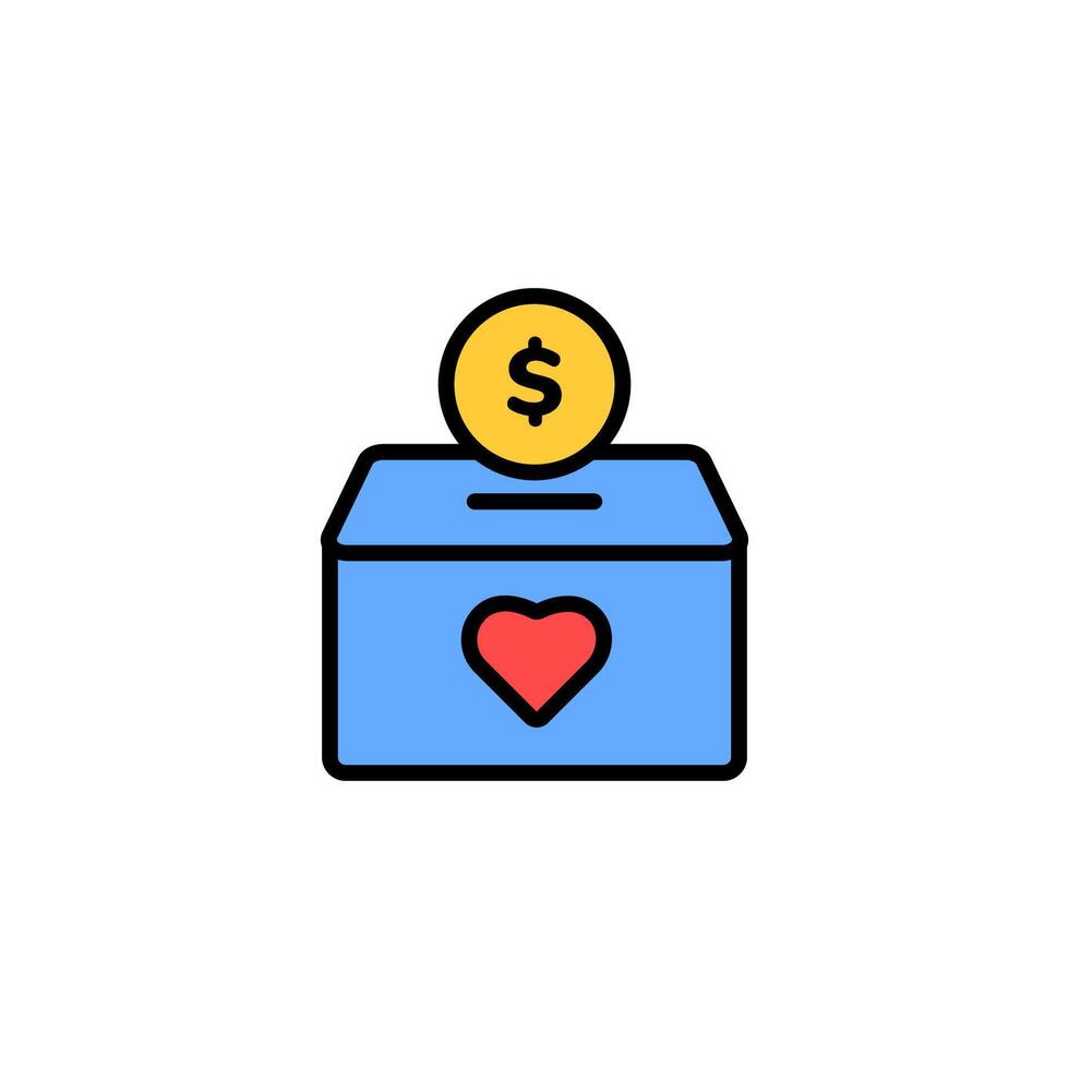 Donation box with heart symbol and coin indicating charity and giving vector