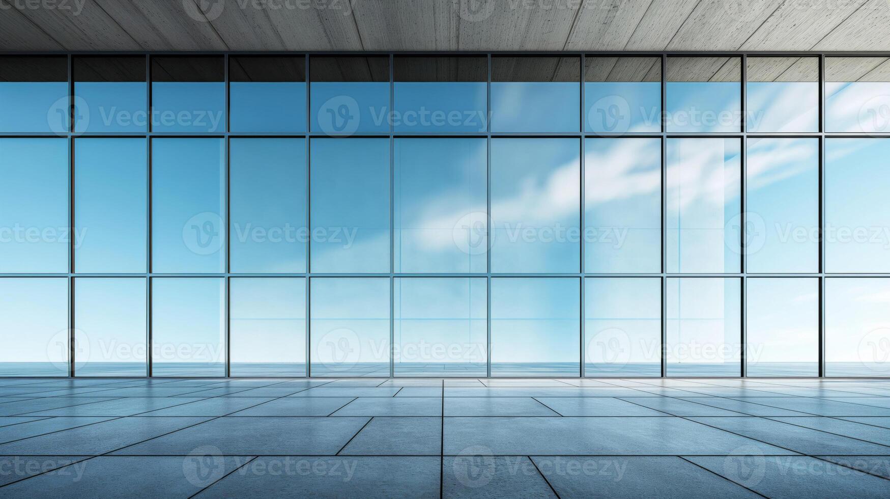 Empty room with large windows and a view of the ocean photo