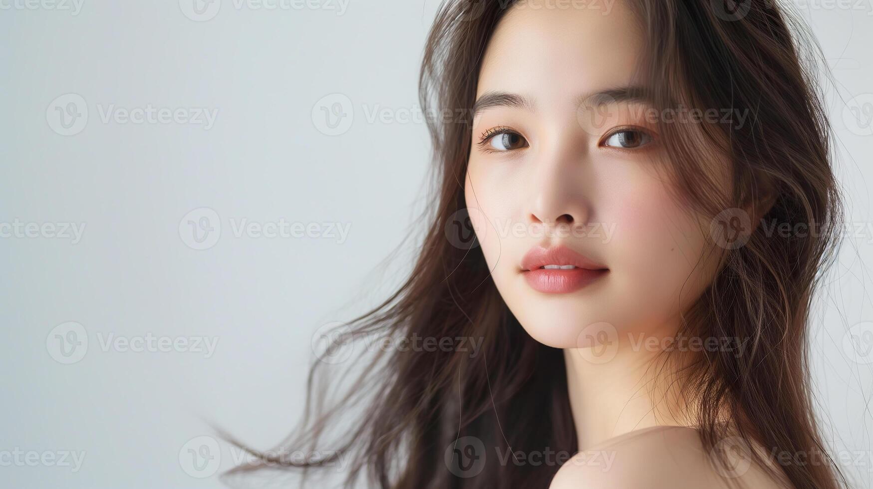 Beautiful asian woman with long hair and white skin photo