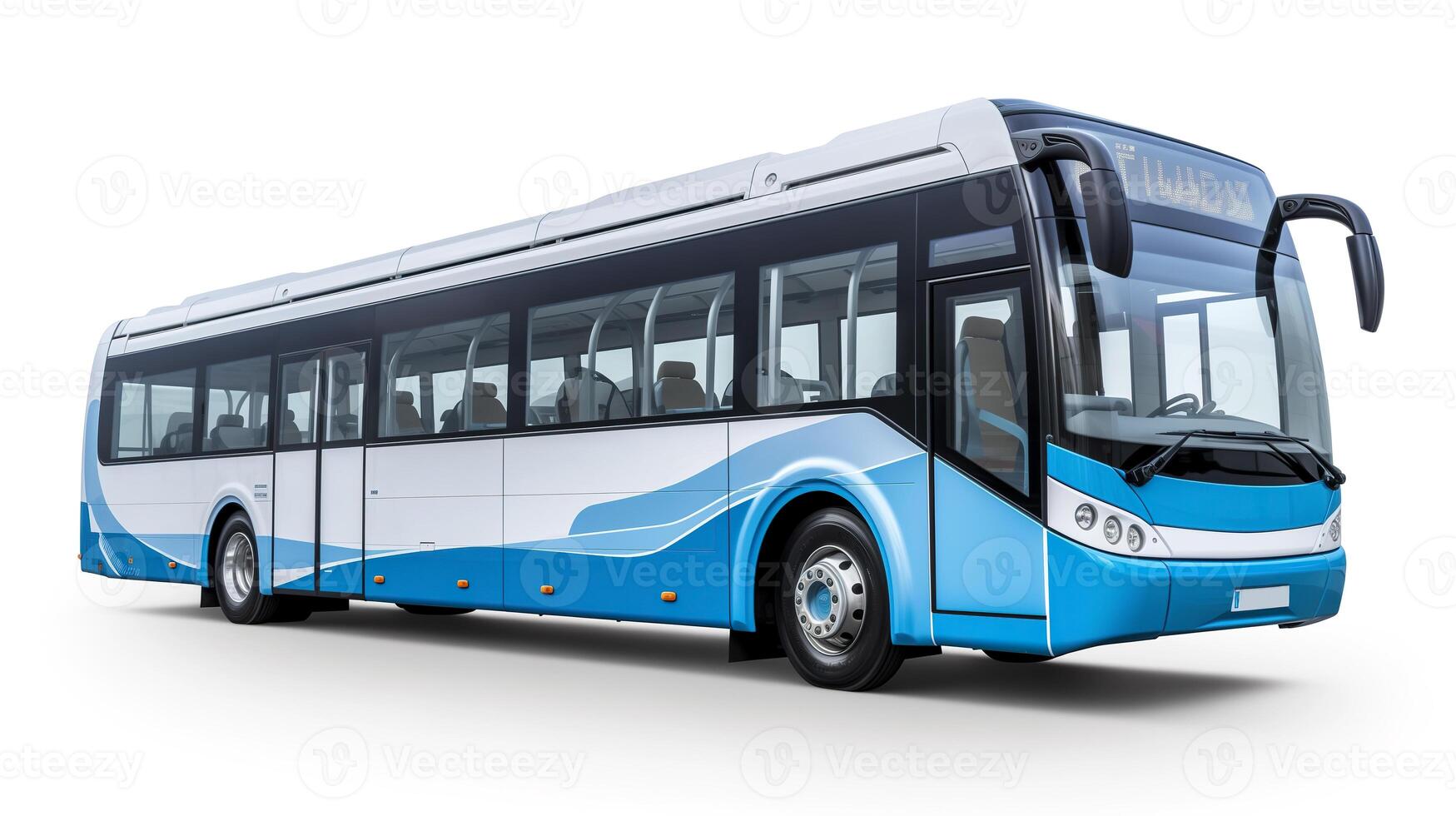 A blue and white bus on a white background photo