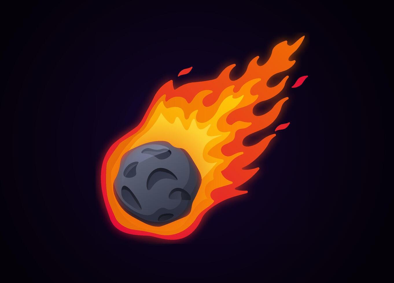 Flaming meteor soaring through space with bright fiery trail on a dark background vector