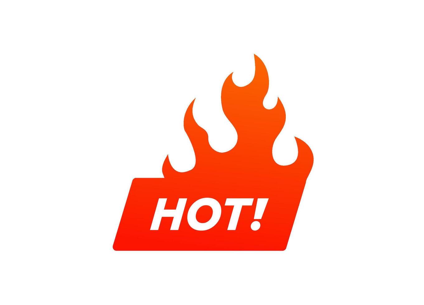 Bright orange flame icon with hot text symbolizing heat and intensity in a simple design vector