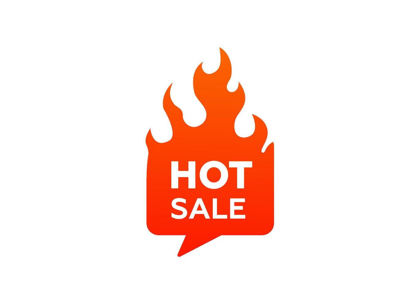 Hot sale icon with stylized orange flame in modern speech bubble on white background vector